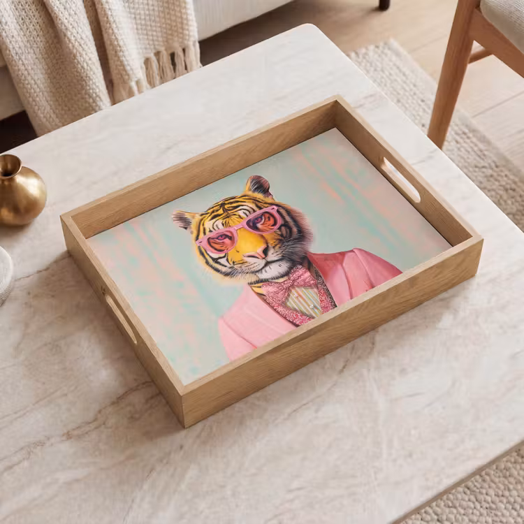 Tijger - Strik - Jasje - Roze Dienblad Rechthoek middel -sfeer1