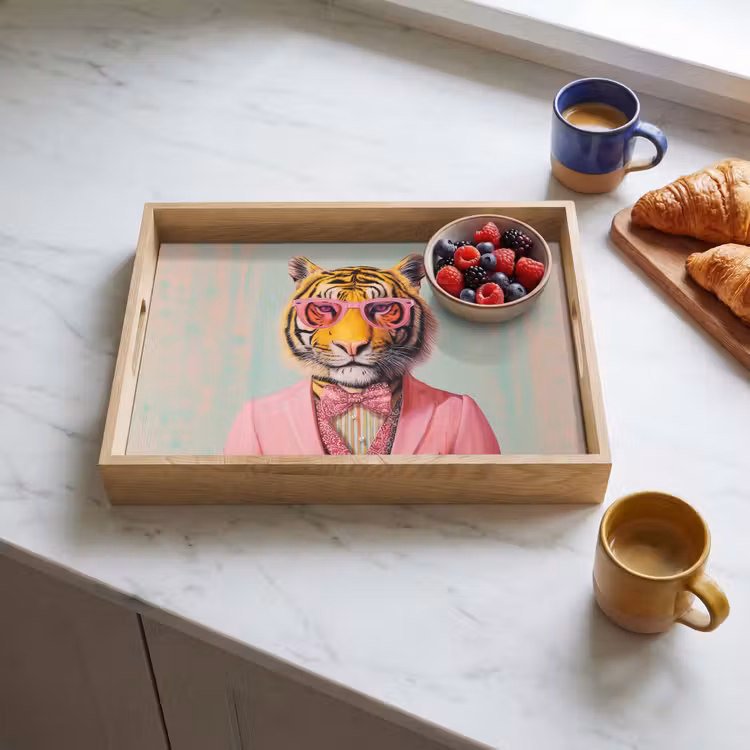 Tijger - Strik - Jasje - Roze Dienblad Rechthoek middel -sfeer2
