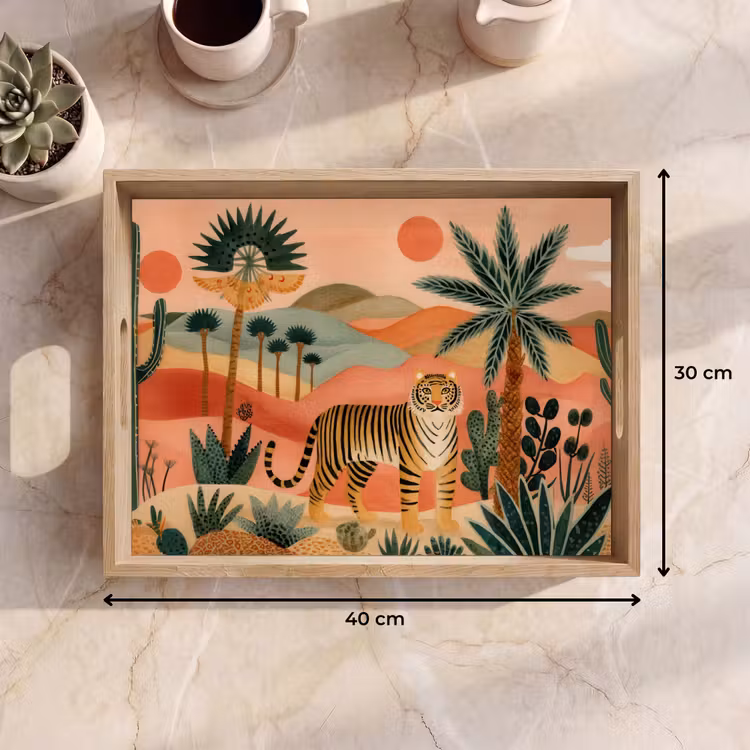 Tijger - Kleurrijk - Palmen - Cactus Dienblad Rechthoek middel -USP_Formaat