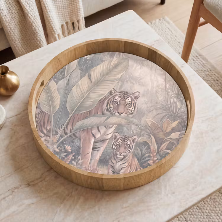 Tijger - Welp - Jungle - Illustratie - Dieren Dienblad Rond middel -sfeer1
