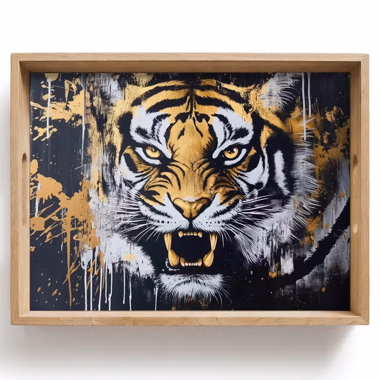 Tijger - Verfspatten - Goud Dienblad Rechthoek middel -z3d_shopping