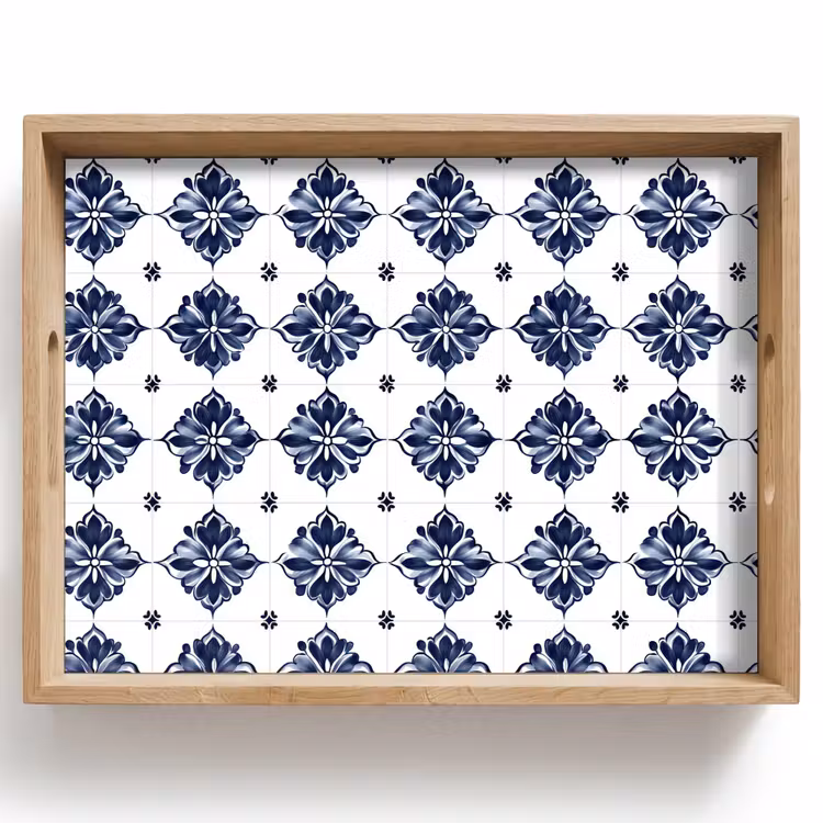 Tegelmotief - Blauw - Wit - Bloem Dienblad Rechthoek middel 911 -z3d_shopping