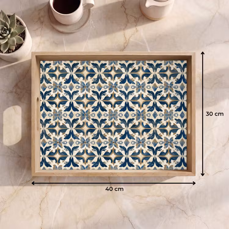 Tegel - Patroon - Blauw - Beige Dienblad Rechthoek middel 911 -USP_Formaat
