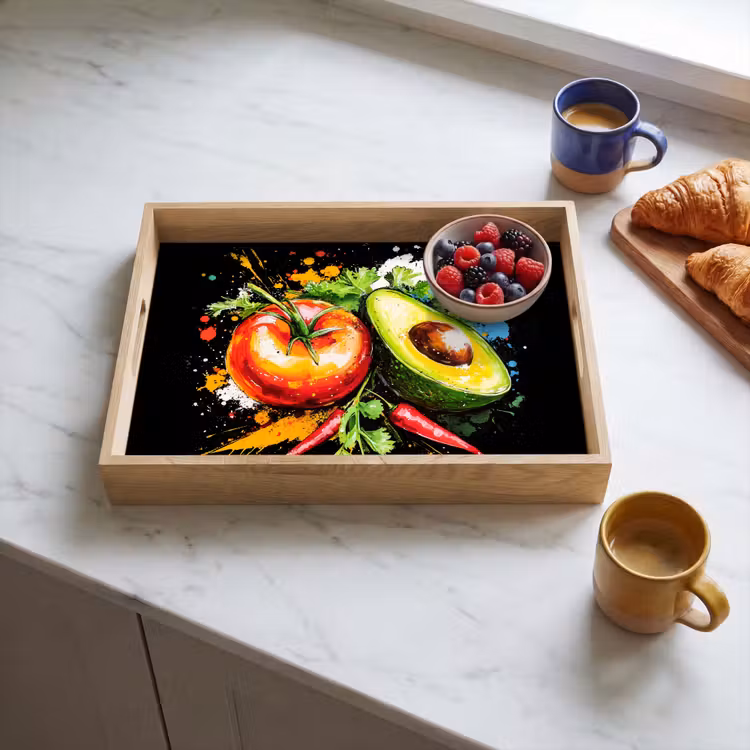 Tomaat - Avocado - Peper - Graffiti - Verf - Modern Dienblad Rechthoek middel -sfeer2
