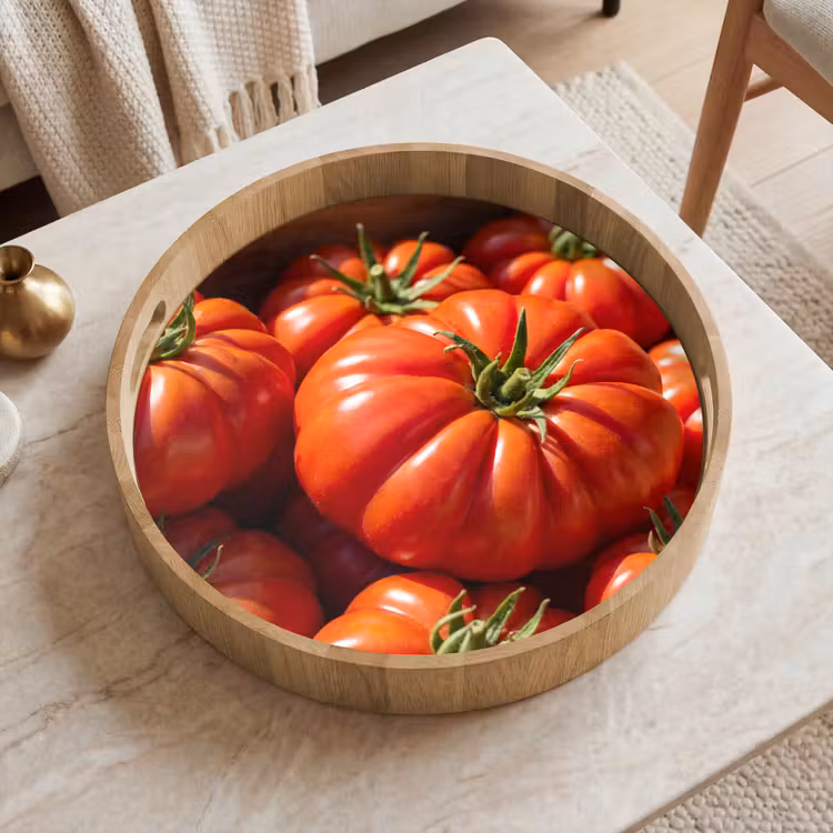 Tray - Tomato - Wooden - Crate - Tomaat - Houten - Kist Dienblad Rond middel