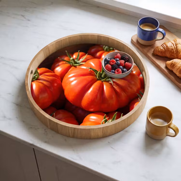 Tray - Tomato - Wooden - Crate - Tomaat - Houten - Kist Dienblad Rond middel