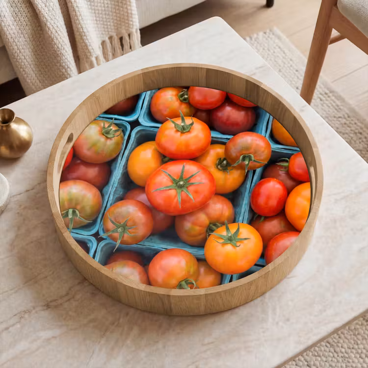 Tray - Tomatoes - Food - Colorful - Tomaten - Eten - Kleurrijk Dienblad Rond middel