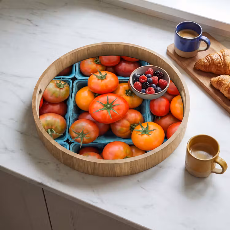 Tray - Tomatoes - Food - Colorful - Tomaten - Eten - Kleurrijk Dienblad Rond middel