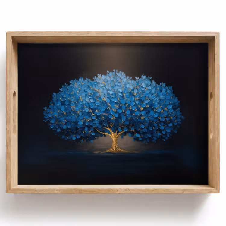 Boom - Blauw - Bladeren - Penseelstreken Dienblad Rechthoek middel -z3d_shopping