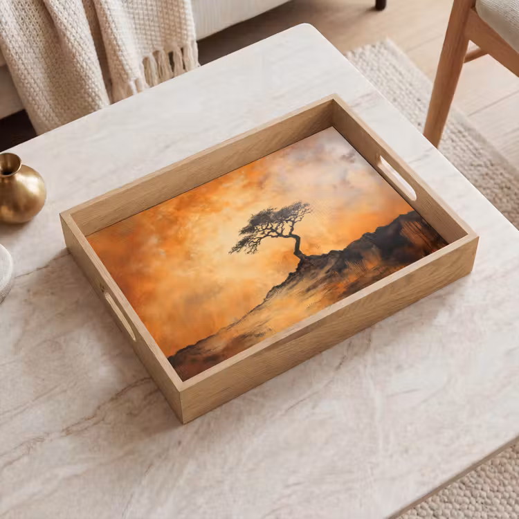 Boom - Landschap - Oranje Dienblad Rechthoek middel -sfeer1