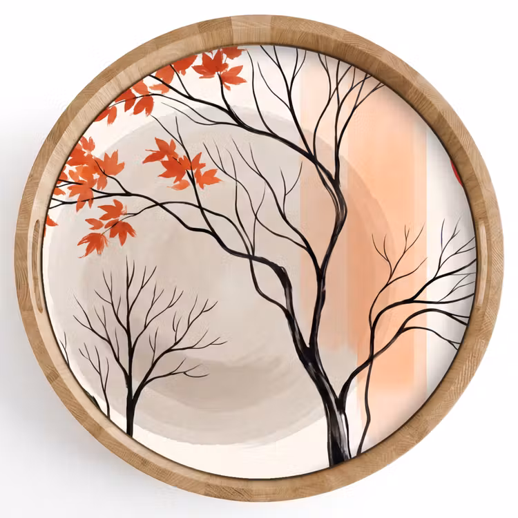 Tray - Tree - Red - Abstract - Boom - Rood - Abstract Dienblad Rond middel