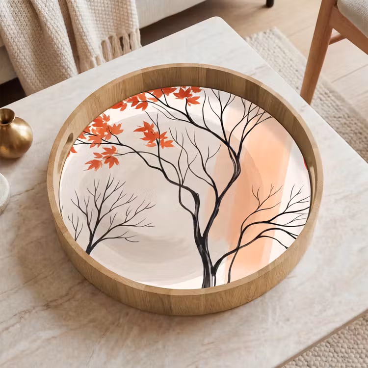 Tray - Tree - Red - Abstract - Boom - Rood - Abstract Dienblad Rond middel