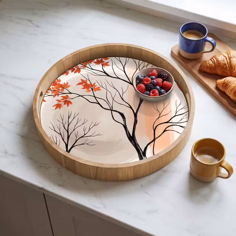 Tray - Tree - Red - Abstract - Boom - Rood - Abstract Dienblad Rond middel
