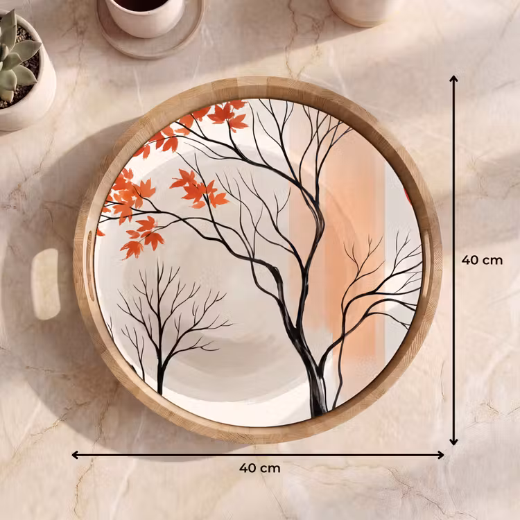 Tray - Tree - Red - Abstract - Boom - Rood - Abstract Dienblad Rond middel