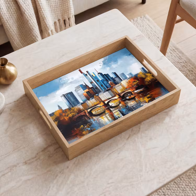 Bomen Frankfurt- Stad - Skyline - Brug Dienblad Rechthoek middel -sfeer1
