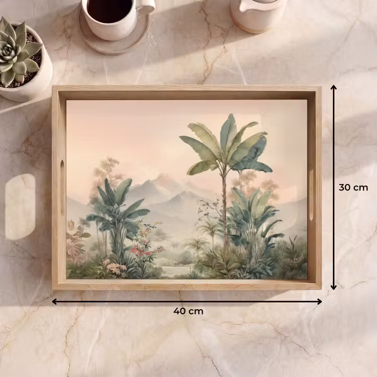 Tropisch landschap - palmbomen - Bloemen - Roze lucht Dienblad Rechthoek middel -USP_Formaat