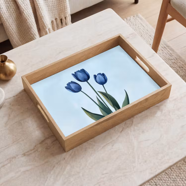 Tulpen - Blauw - Bladeren Dienblad Rechthoek middel -sfeer1