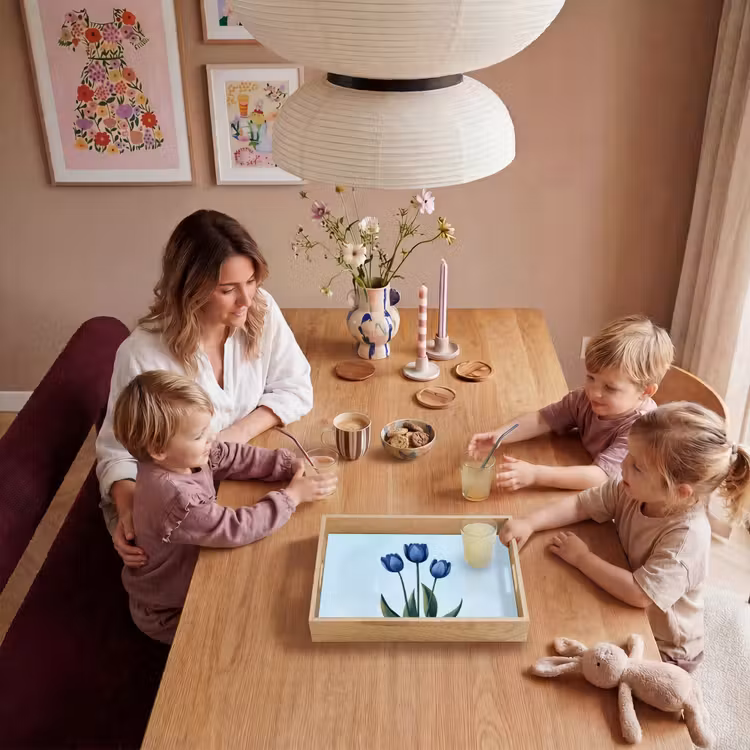 Tulpen - Blauw - Bladeren Dienblad Rechthoek middel -sfeer4