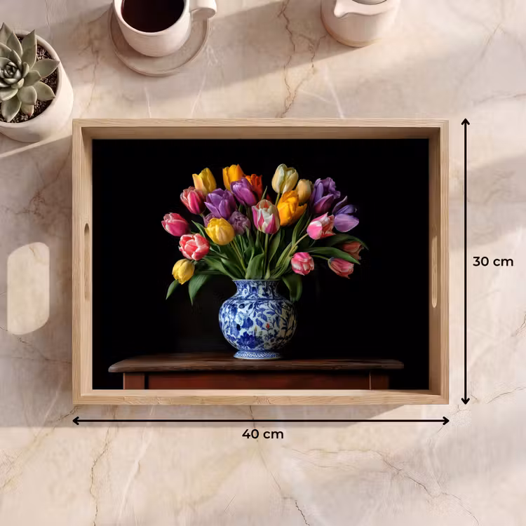 Tulpen - Kleuren - Hout - Vaas Dienblad Rechthoek middel -USP_Formaat