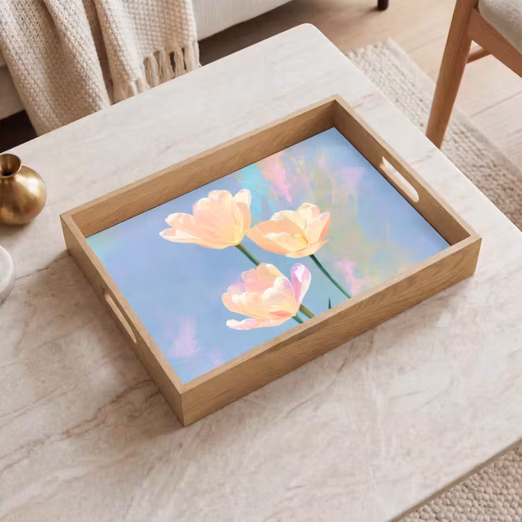 Tulpen - Roze accenten - Blauw Dienblad Rechthoek middel -sfeer1