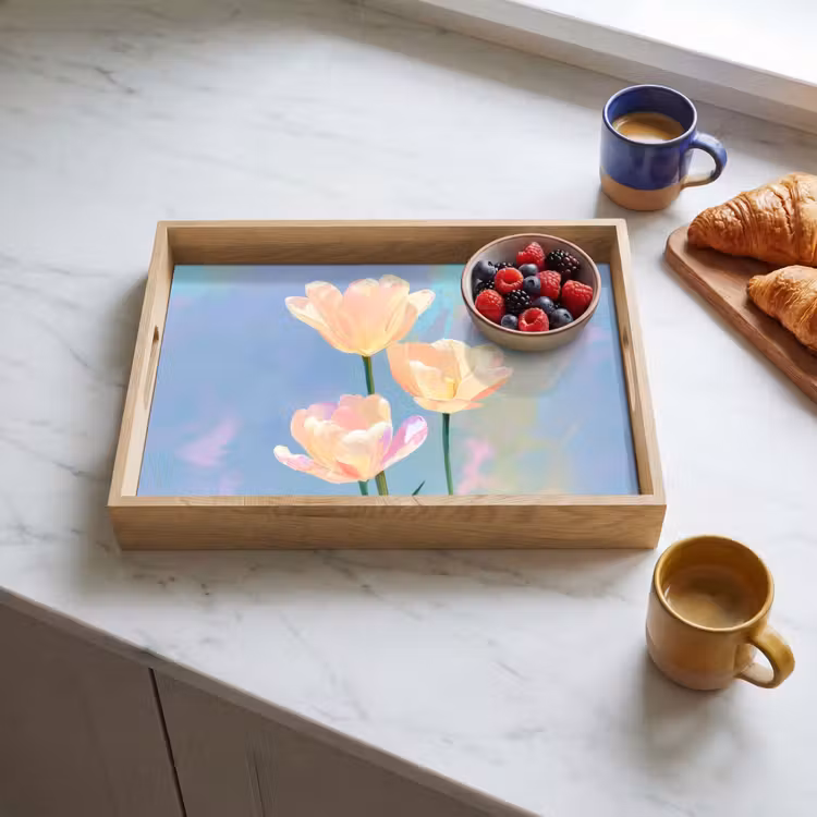 Tulpen - Roze accenten - Blauw Dienblad Rechthoek middel -sfeer2