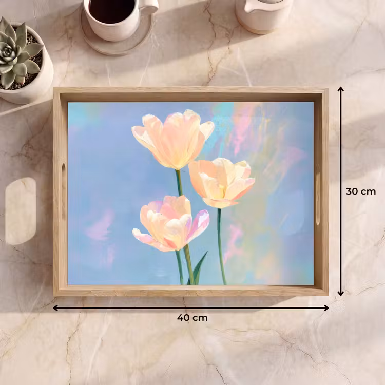 Tulpen - Roze accenten - Blauw Dienblad Rechthoek middel -USP_Formaat