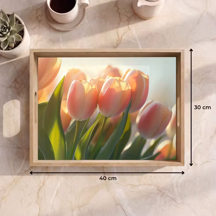 Tulpen - Roze - Zonnestralen Dienblad Rechthoek middel -USP_Formaat