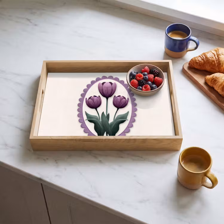 Tulpen - Paars - Lijst - Bladeren Dienblad Rechthoek middel -sfeer2