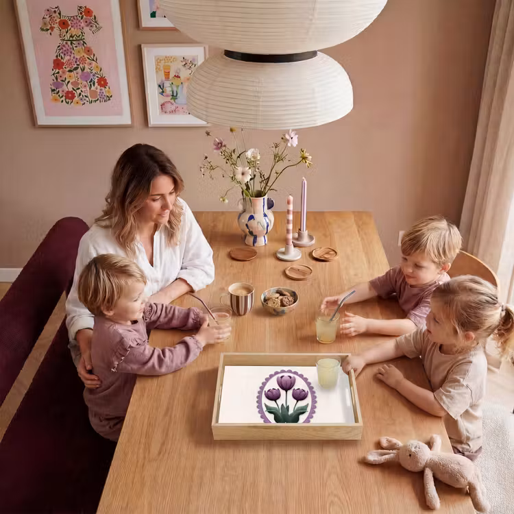 Tulpen - Paars - Lijst - Bladeren Dienblad Rechthoek middel -sfeer4