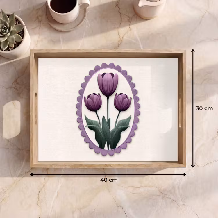 Tulpen - Paars - Lijst - Bladeren Dienblad Rechthoek middel -USP_Formaat