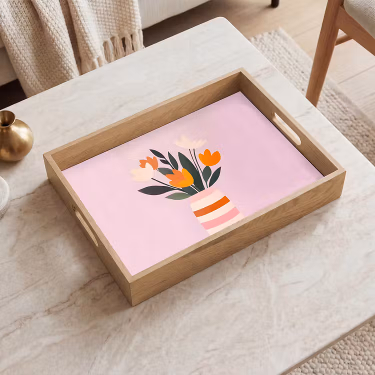 Tulpen - Vaas - Strepen - Paars Dienblad Rechthoek middel -sfeer1
