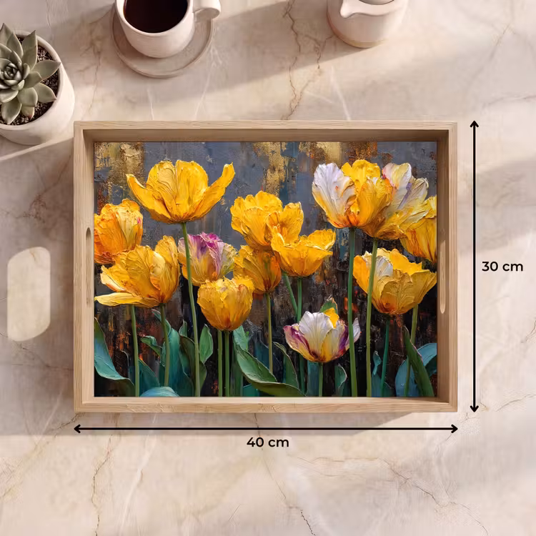 Tulpen - Geel - Penseelstreken - Abstract Dienblad Rechthoek middel -USP_Formaat