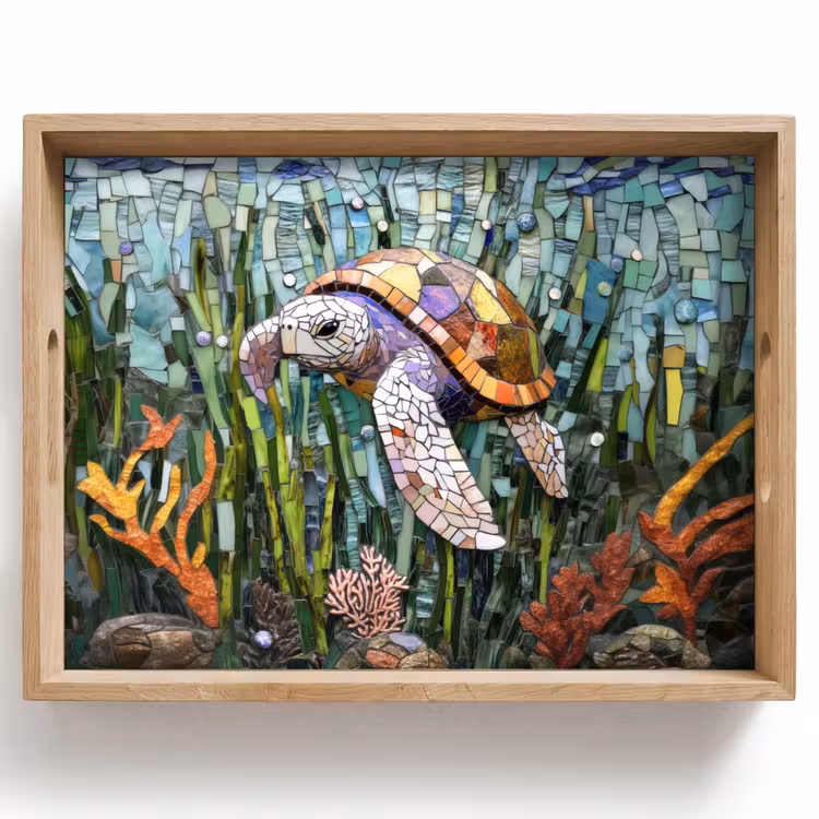 Schildpad - Zeewier - Mozaïek Dienblad Rechthoek middel -z3d_shopping