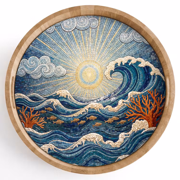 Onderwater - Koraal - Vis - Natuur - Kunst Dienblad Rond middel -z3d_shopping