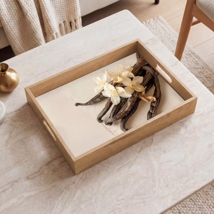 Vanille - Bloemen - Beige Dienblad Rechthoek middel -sfeer1