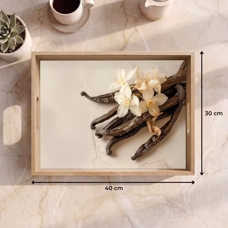 Vanille - Bloemen - Beige Dienblad Rechthoek middel -USP_Formaat