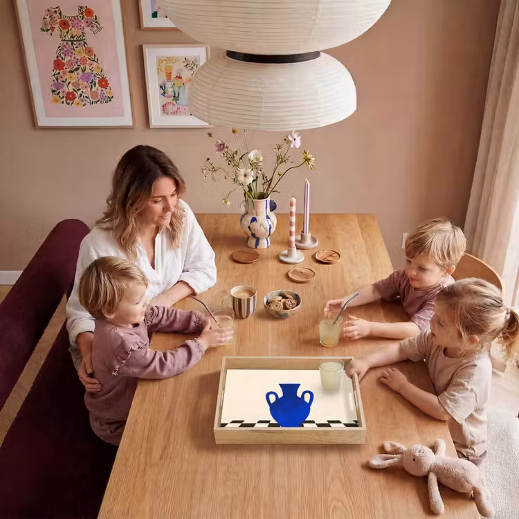 Vaas - Blauw - Geblokt - Modern Dienblad Rechthoek middel -sfeer4