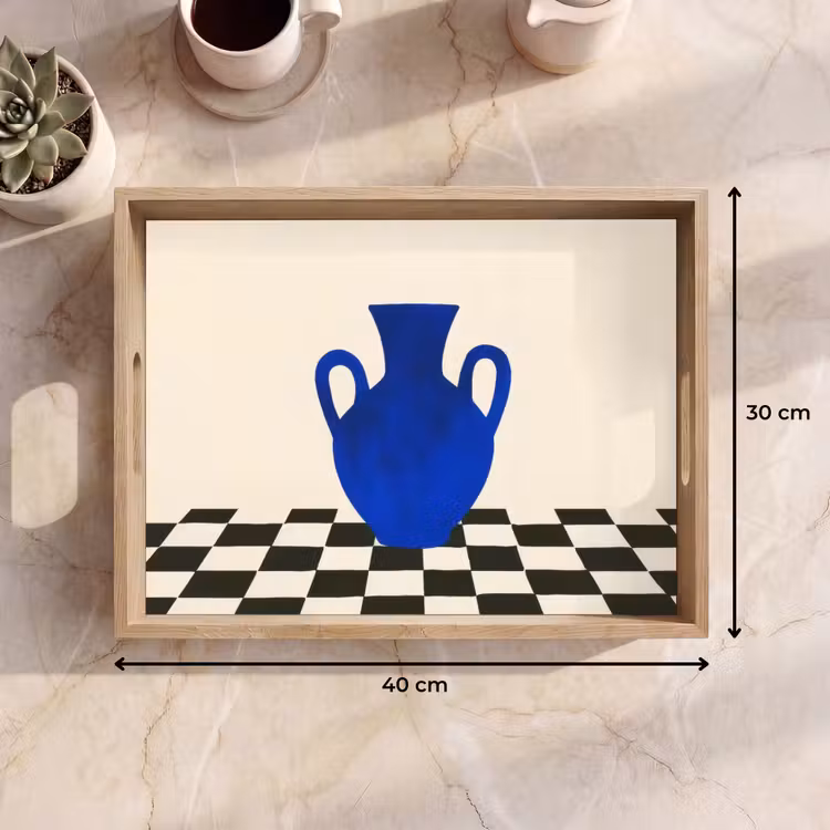 Vaas - Blauw - Geblokt - Modern Dienblad Rechthoek middel -USP_Formaat