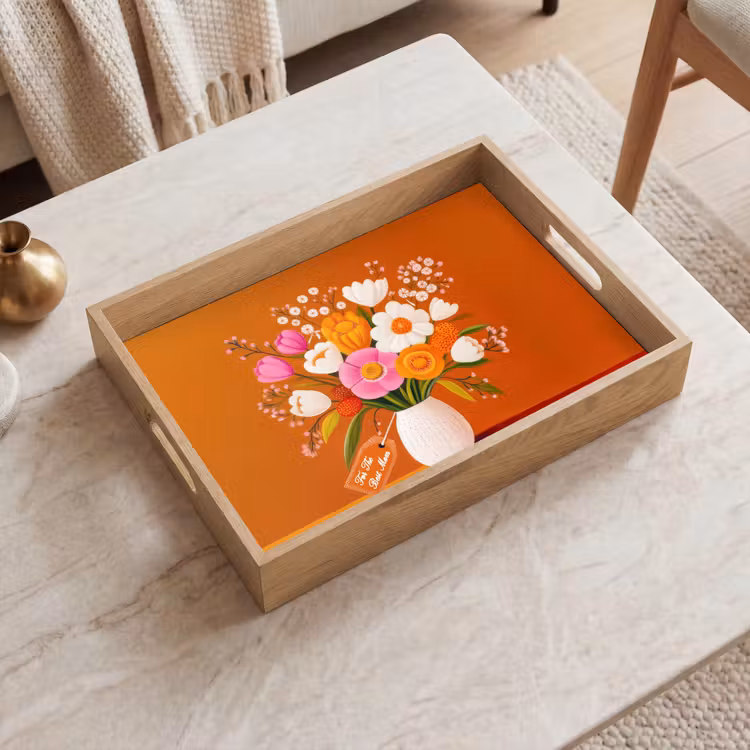Vaas - Bloemen - Oranje Dienblad Rechthoek middel -sfeer1