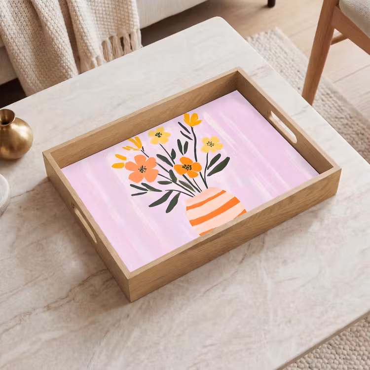 Vaas - Gestreept - Bloemen - Oranje Dienblad Rechthoek middel -sfeer1