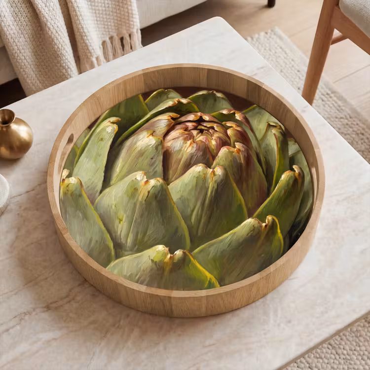 Tray - Vegetable - Artichoke - Green - Groente - Artisjok - Groen Dienblad Rond middel