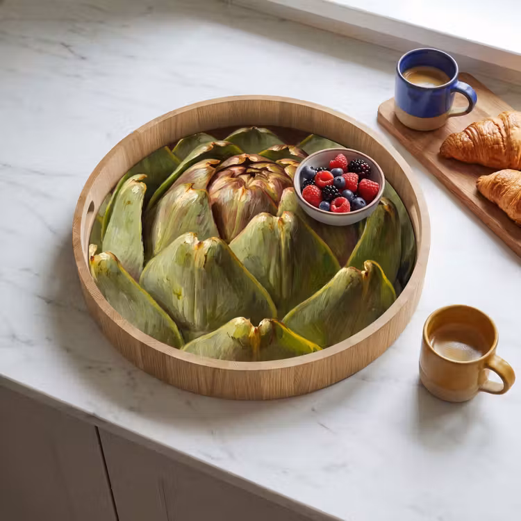 Tray - Vegetable - Artichoke - Green - Groente - Artisjok - Groen Dienblad Rond middel