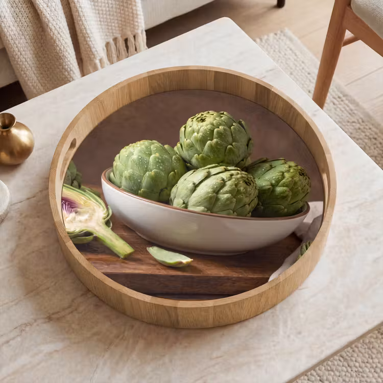 Tray - Vegetables - Artichoke - Kitchen - Groenten - Artisjok - Keuken Dienblad Rond middel