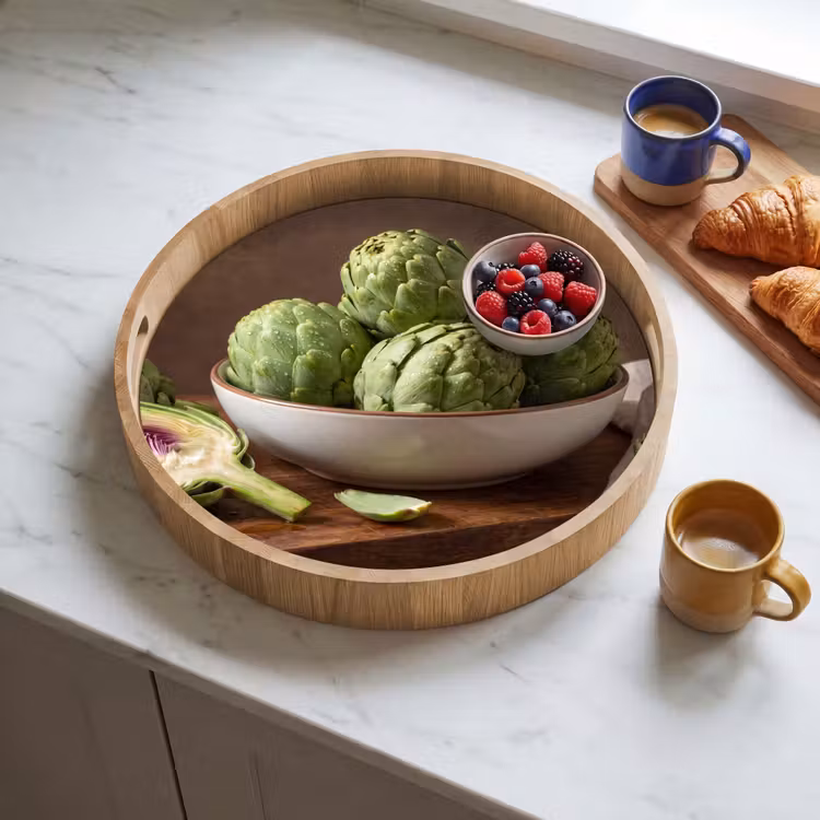 Tray - Vegetables - Artichoke - Kitchen - Groenten - Artisjok - Keuken Dienblad Rond middel