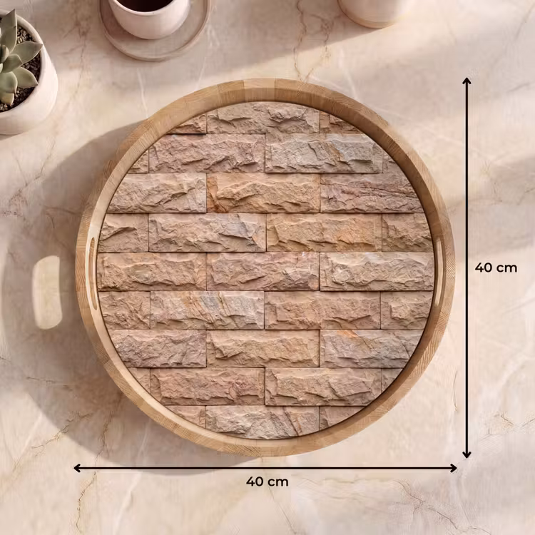 Muur - Steen - Ruw - Textuur - Beige Dienblad Rond middel -USP_Formaat