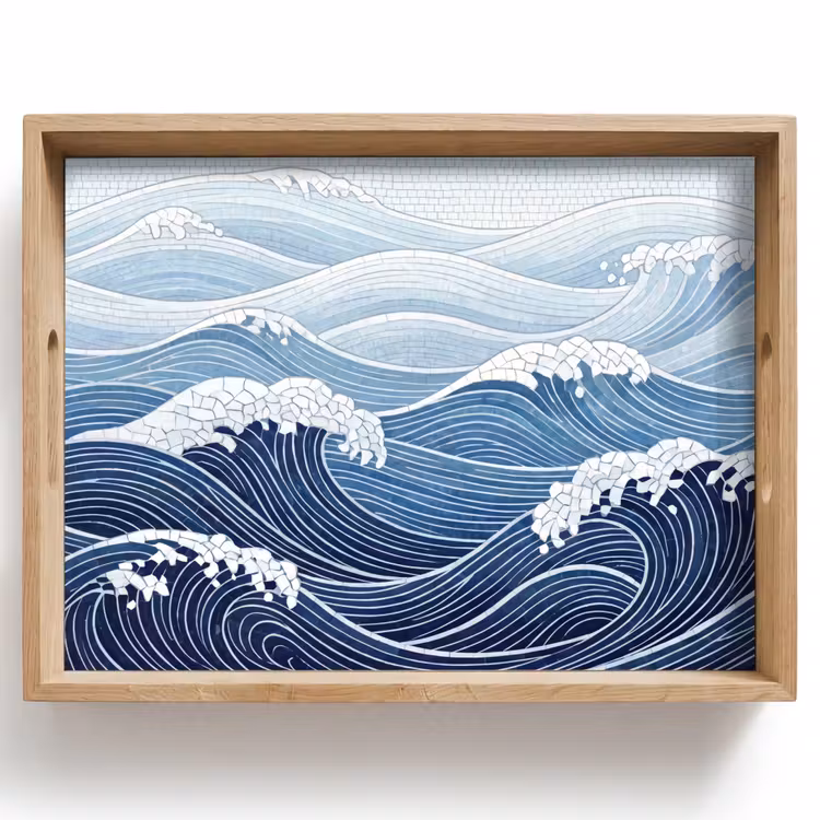 Water - Mozaïek - Landschap - Modern - Blauw Dienblad Rechthoek middel -z3d_shopping
