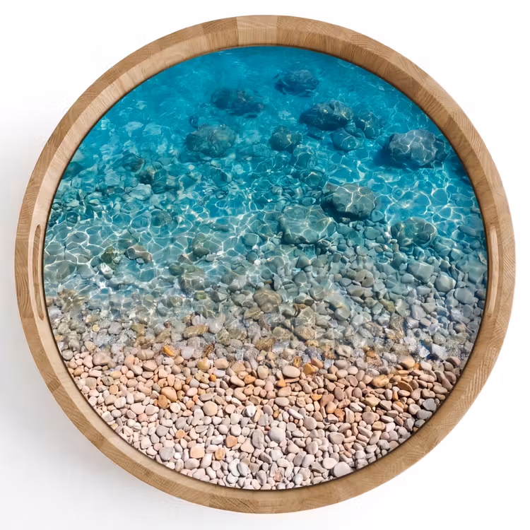 Water - Kiezels - Natuur - Levendig - Turkoois Dienblad Rond middel -z3d_shopping