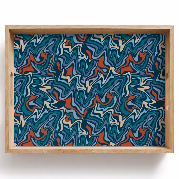 Golven - Retro - Blauw - Patroon Dienblad Rechthoek middel 911 -z3d_shopping