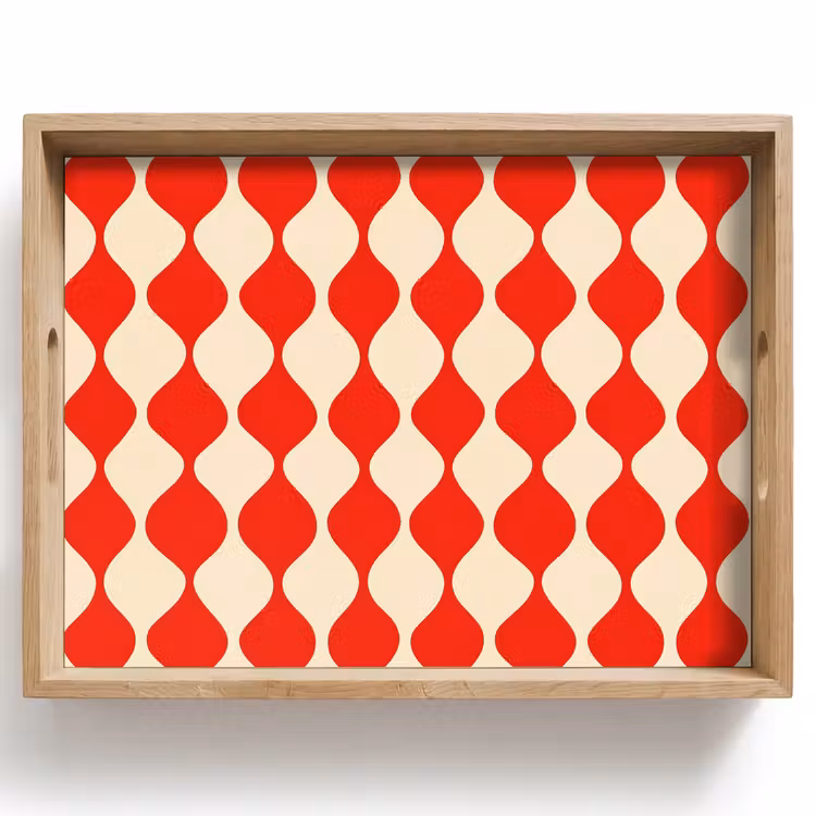 Golvend patroon - Retro - Rood - Beige Dienblad Rechthoek middel 911 -z3d_shopping