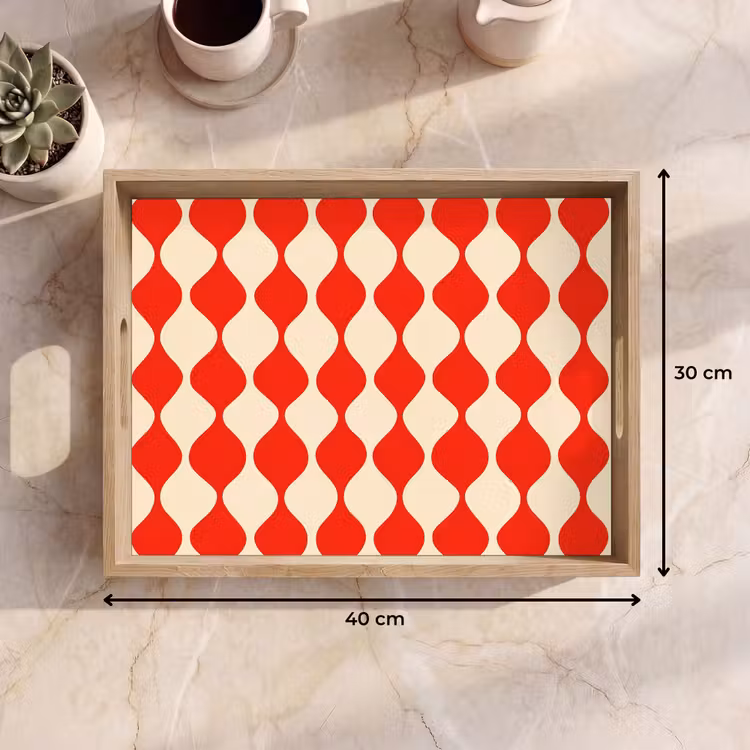 Golvend patroon - Retro - Rood - Beige Dienblad Rechthoek middel 911 -USP_Formaat